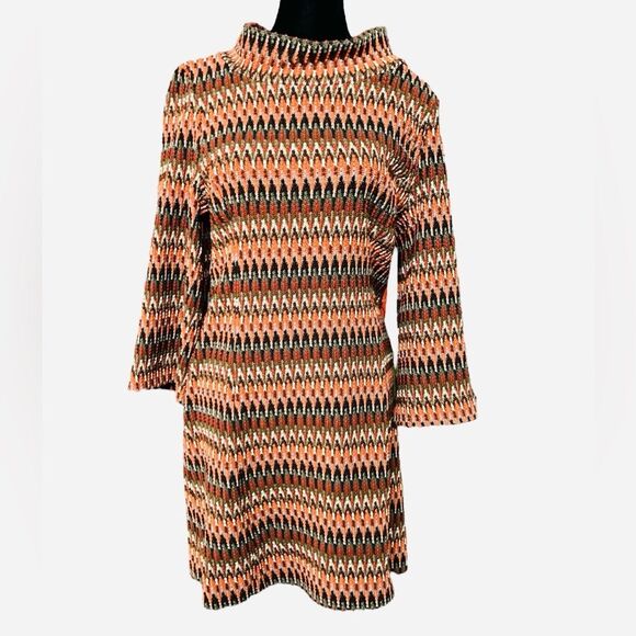 Uncle Frank Retro Dress Size Large Zigzag Chevron 70's Vibes for Days Go-Go Mini - Picture 1 of 9